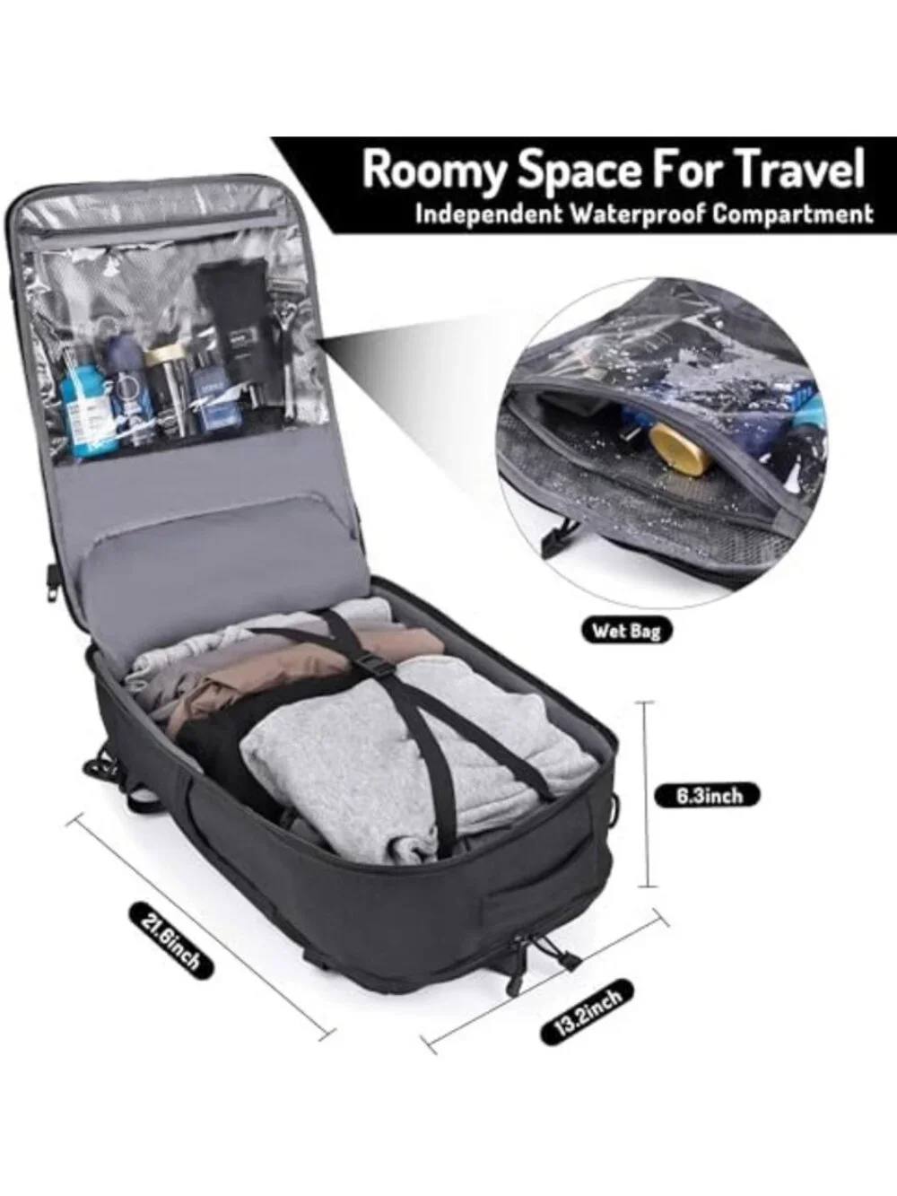 40L Travel Backpack for Men, TSA Approved, USB Charging, Water-Resistant Duffle